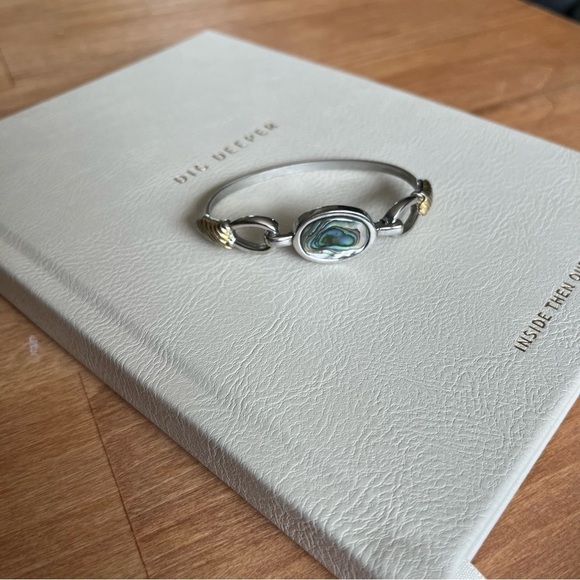 *2/$15* Avon Silver, Gold Tone Abalone Hinged Bangle Bracelet, Signed - Picture 1 of 5